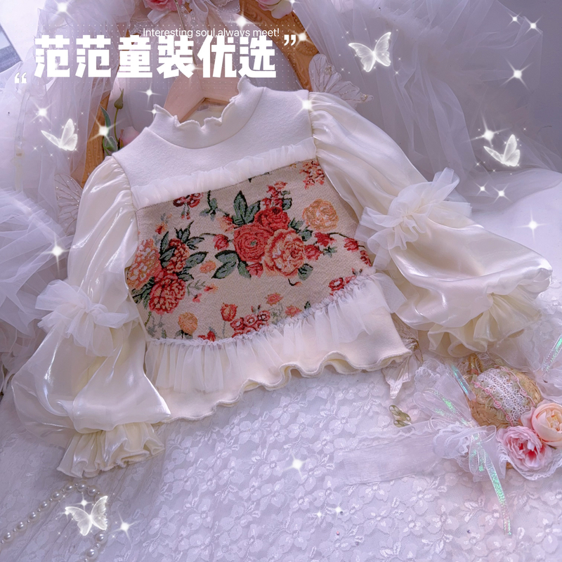 【范范童装优选】秋冬女童宝宝长袖娃娃领洋气【油画】上衣18875