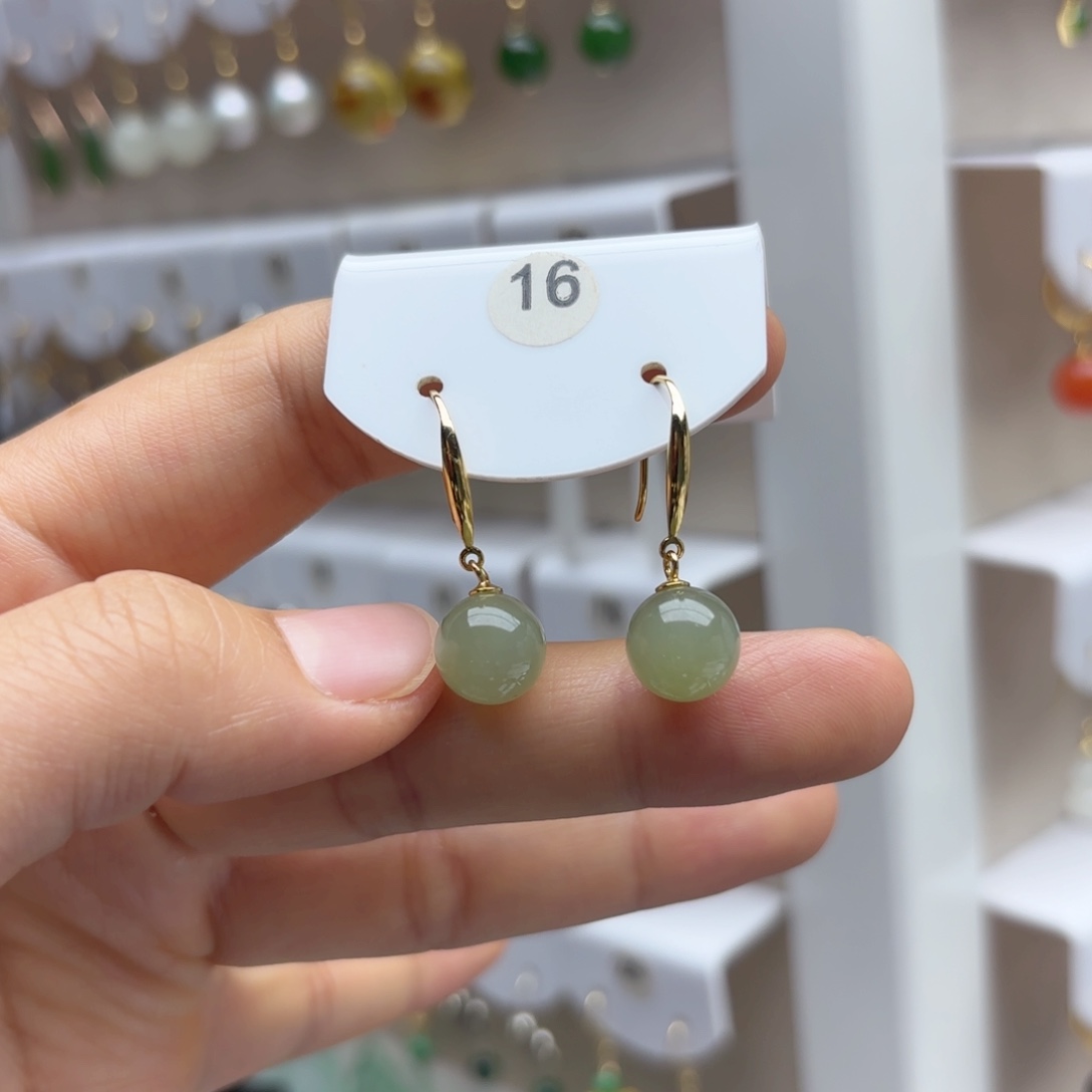 银S925镶嵌和田玉耳饰