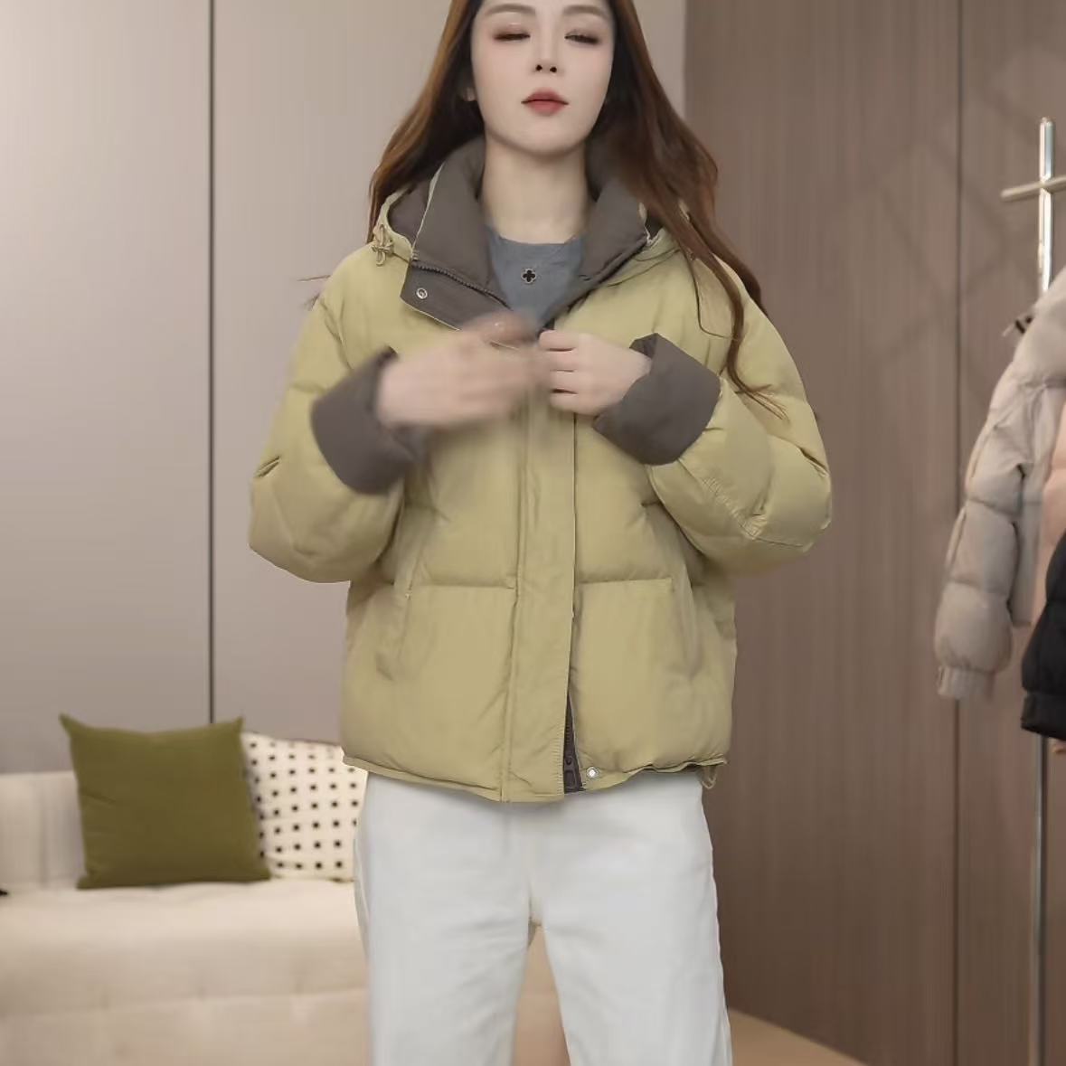 羽绒服女宽松女冬季休闲百搭连帽羽绒服1