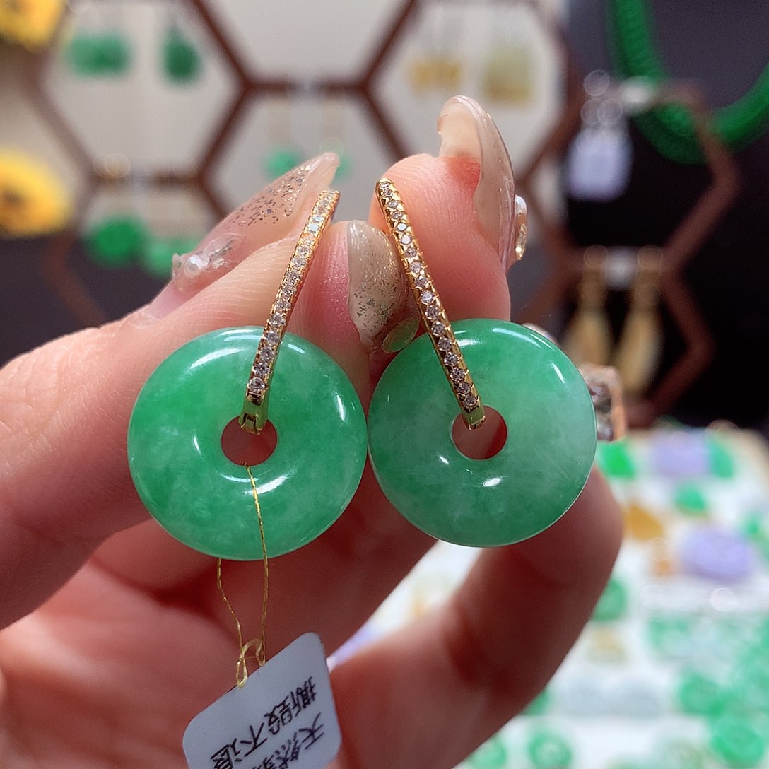 翡翠耳饰银S925镶嵌天然翡翠