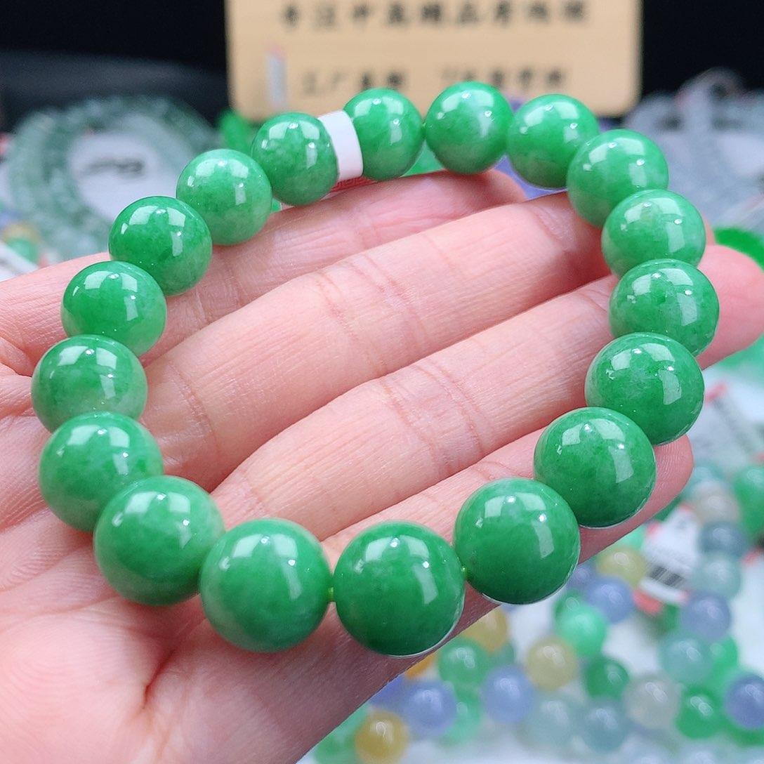 未镶嵌翡翠手链色货捡漏！满色 色浓 卡11mm