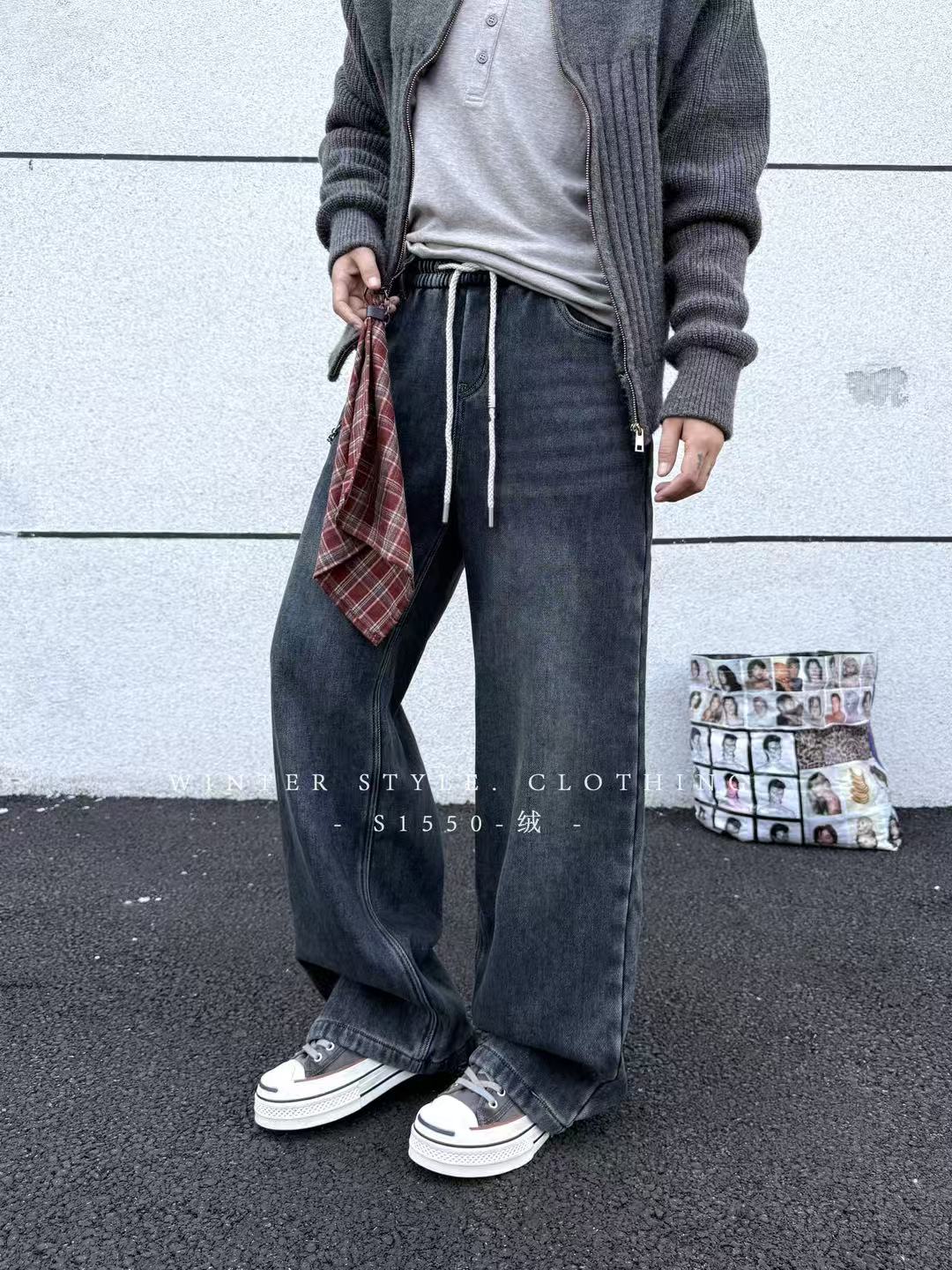 厚款微弹 水洗宽松设计感   直筒牛仔裤