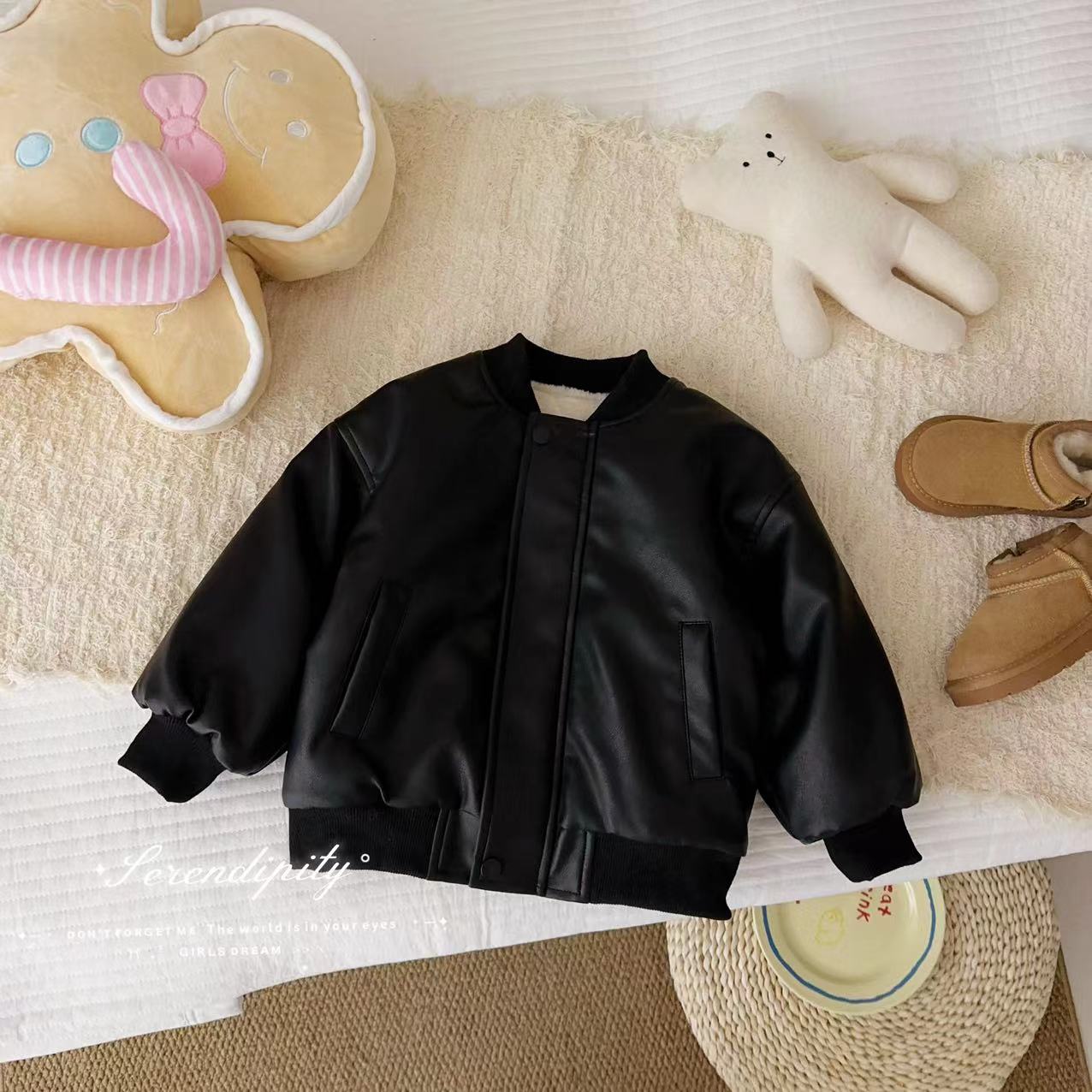 GP汤圆童装【甜酷范】冬季韩系简约大气厚绒皮衣外套 YA-3641