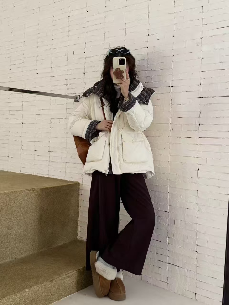 【大小姐】依豪长款保暖拉链长袖纯色拼接立领宽松外套