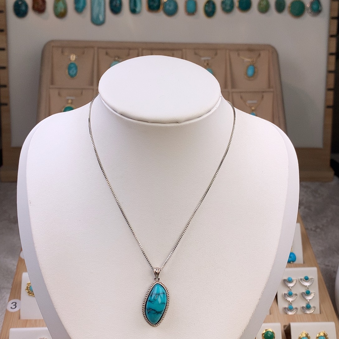 绿松石银S925镶嵌吊坠(不含链)