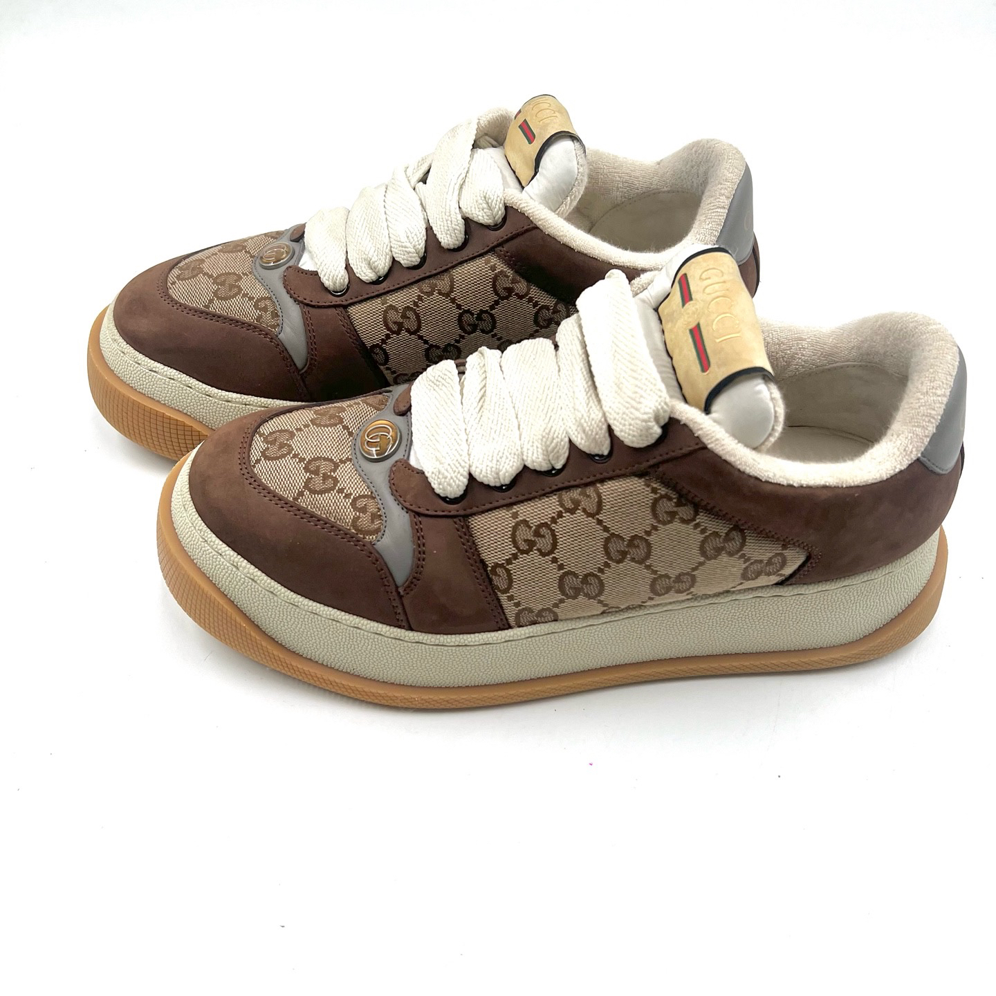 95新 GUCCI/古驰 98新/41码/米棕色帆布厚底脏脏了/07635