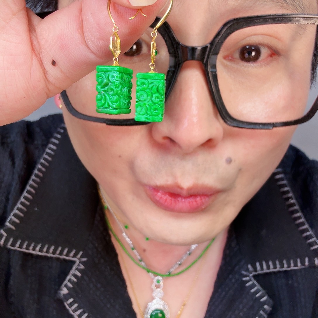 翡翠颈饰18K金镶嵌一对