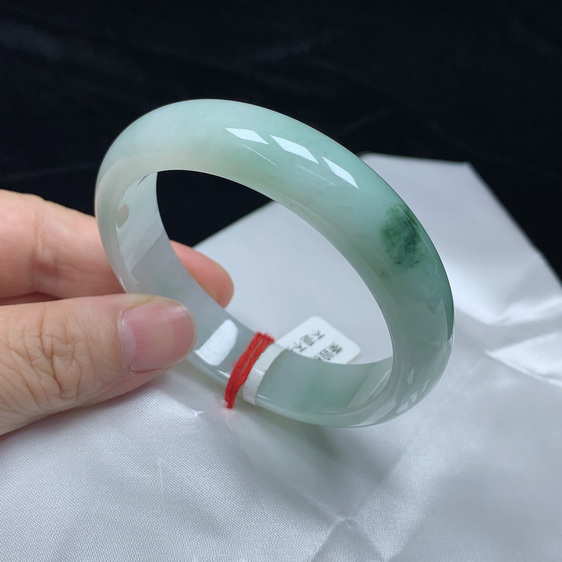 57宽边正圈飘花缅甸天然翡翠A货手镯少女时尚百搭平安玉镯无纹裂