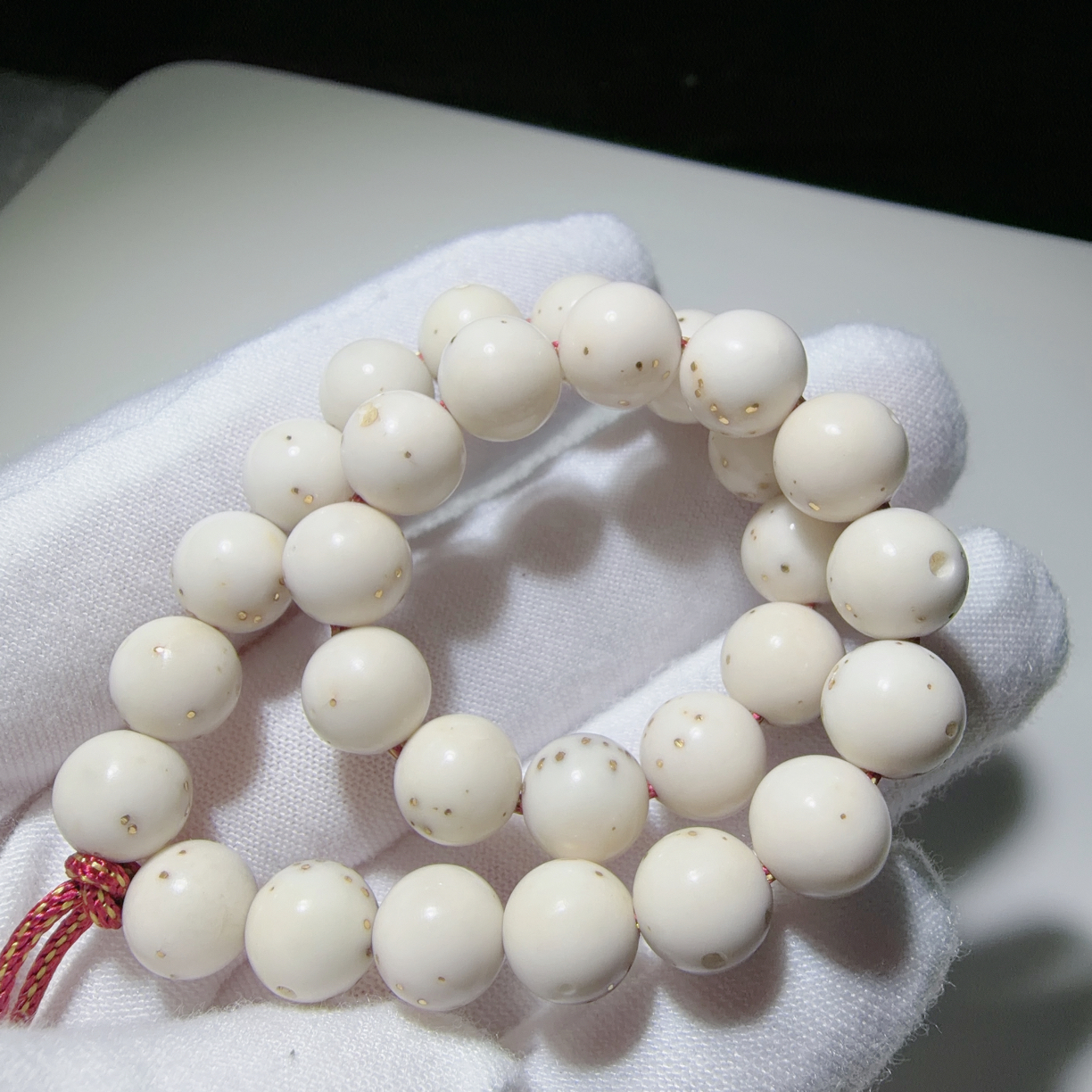 海南料原生态骨瓷白8×8圆珠手持星月菩提