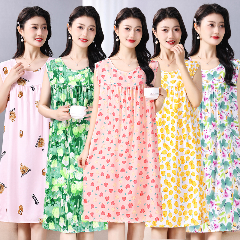 夏季绵绸无袖背心裙2025年夏天连衣裙可外穿睡裙妈妈装睡衣家居服