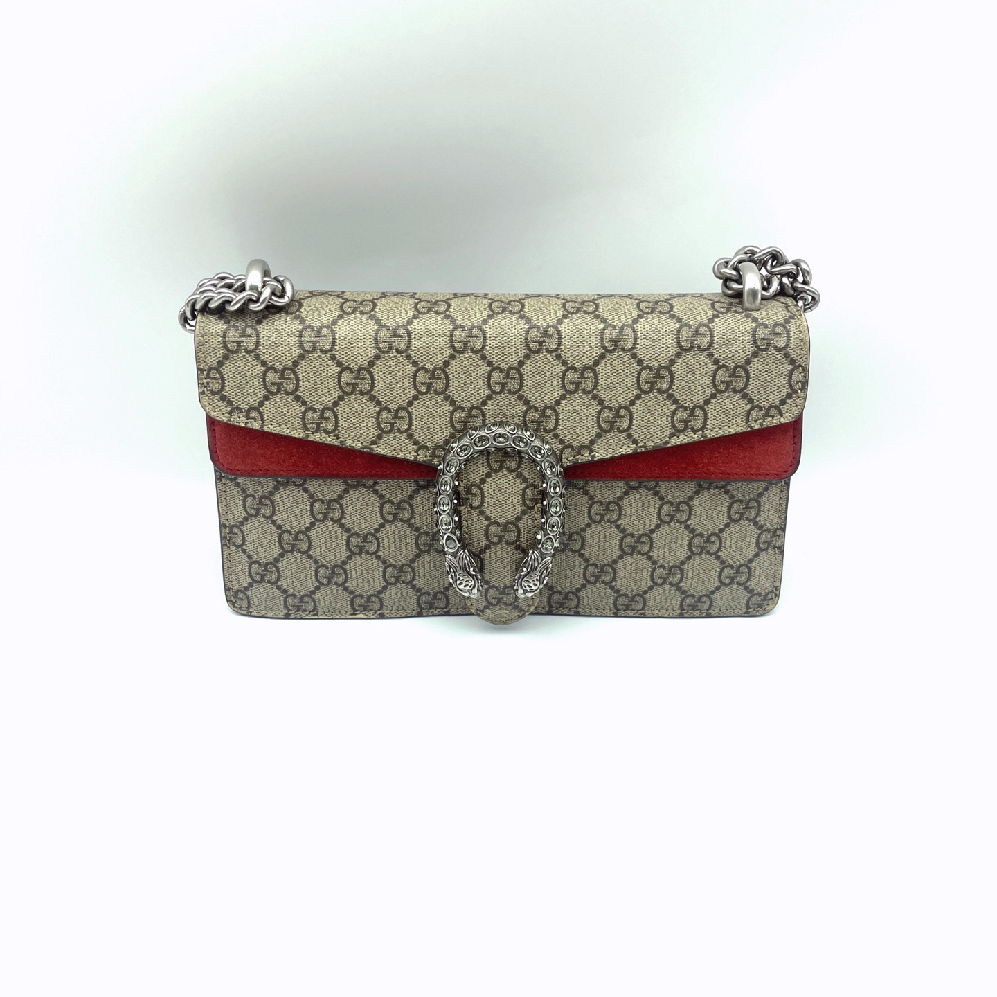 95新 GUCCI/古驰 古驰 经典老花红内新款钻扣酒神小号黑标032