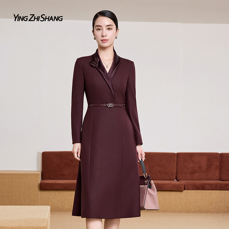 【100绵羊毛】赢智尚2025冬季新款时尚商务连衣裙修身优雅ZF03793