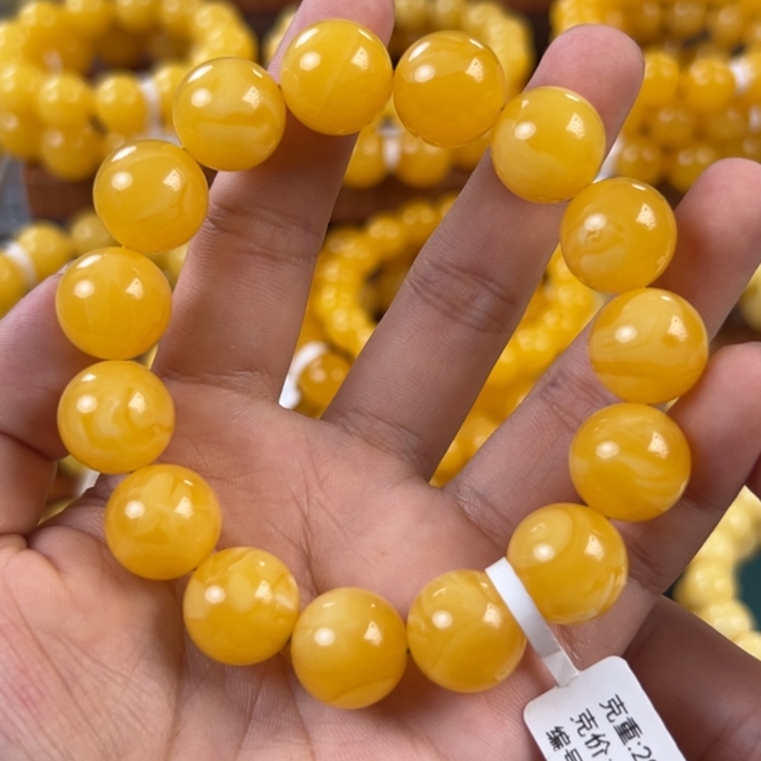 琥珀未镶嵌手链29.07g焦皮同料圆珠15mm 