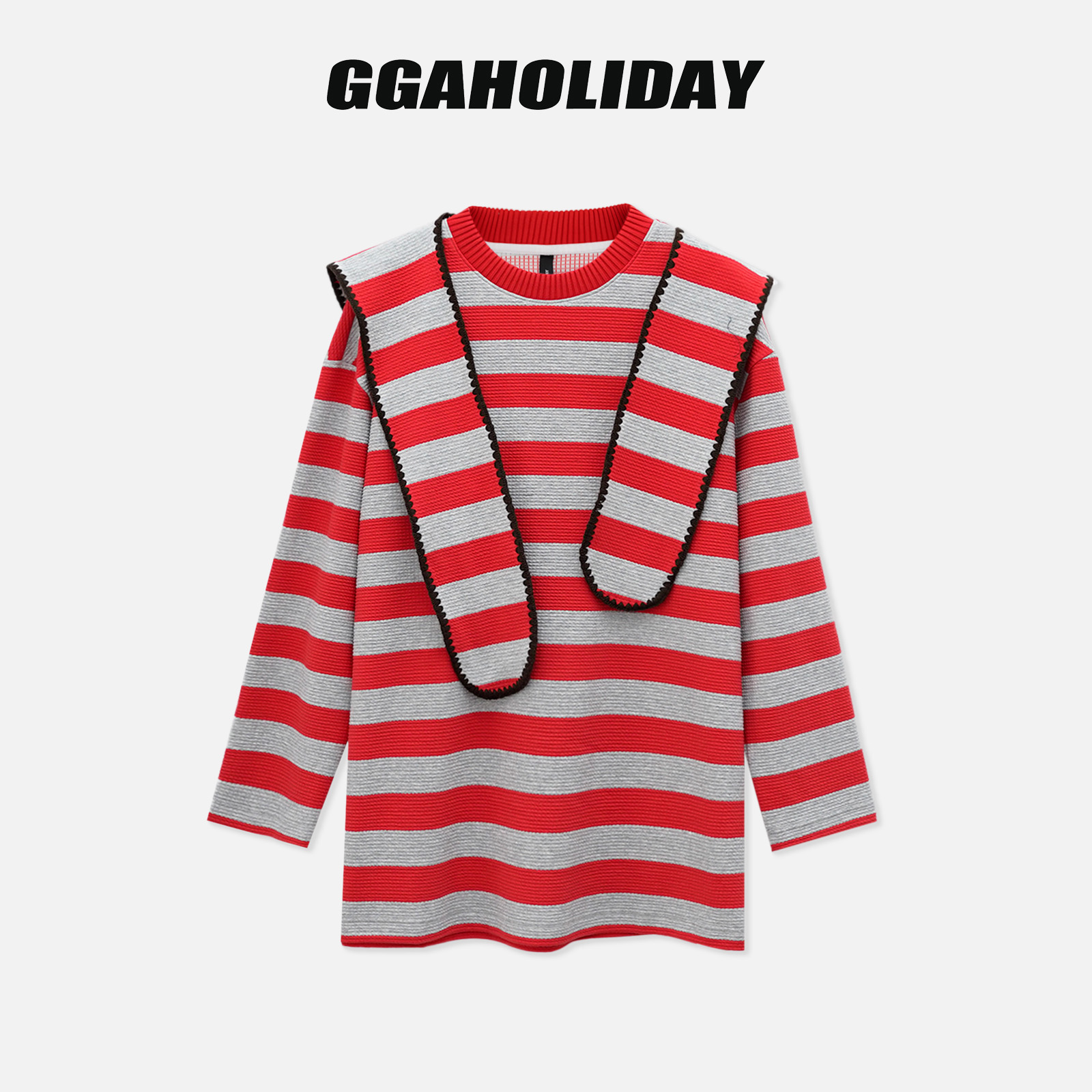 GGAHOLIDAY时尚休闲百搭条纹撞色宽松长袖卫衣披肩套衫-154129