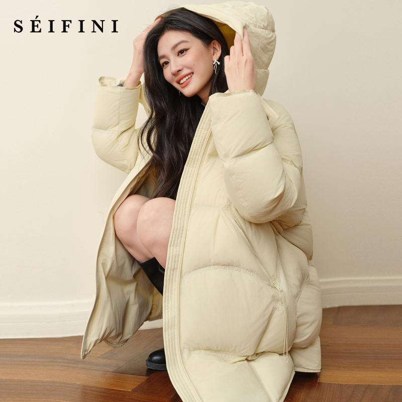 诗凡黎连帽中长款2025冬简约韩系宽松保暖面包服7G9380161