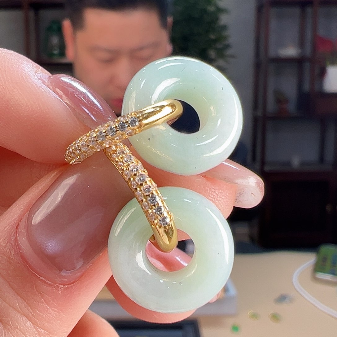 翡翠耳饰银S925镶嵌耳环59