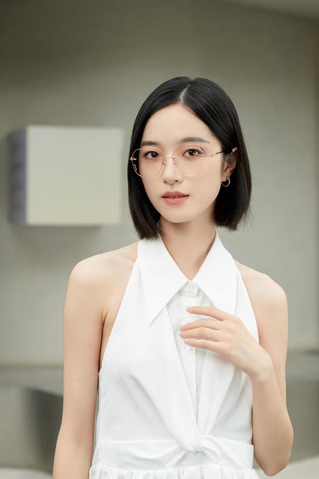 钻石切边无框眼镜北展新款时尚百搭复古纯钛男女款纯钛超轻潮流