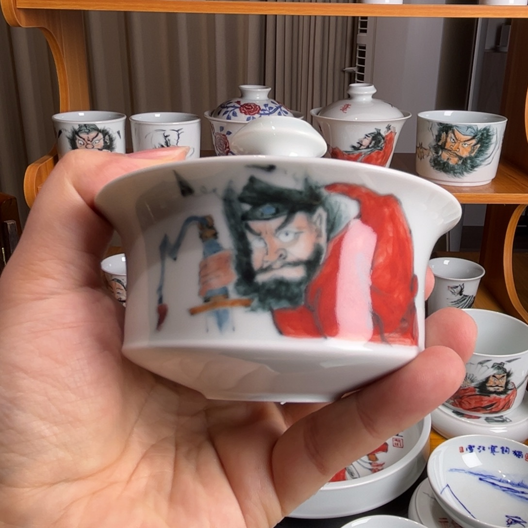 两才盖碗手工手绘钟馗