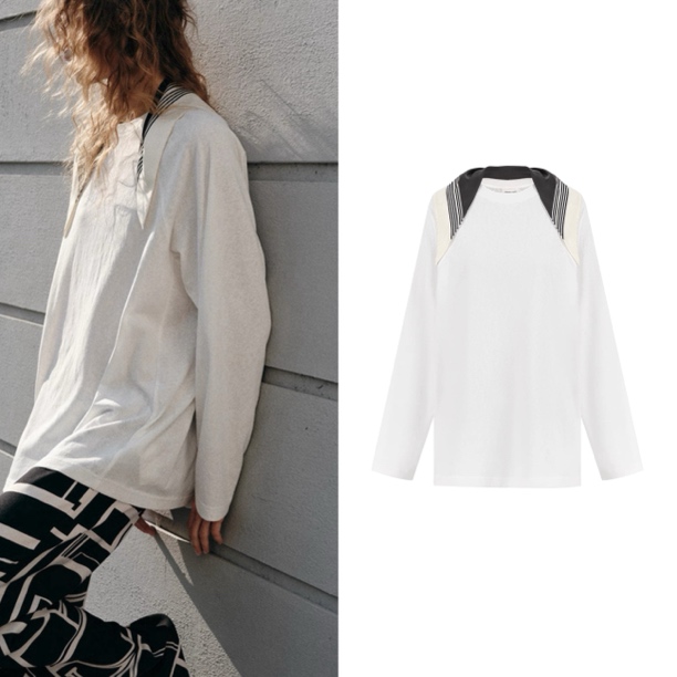 26SS春夏上新 可拆卸丝巾廓形长袖T恤 CONCISE WHITE