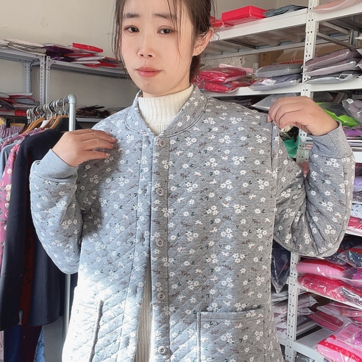 棉女士三层加厚开衫女纯棉