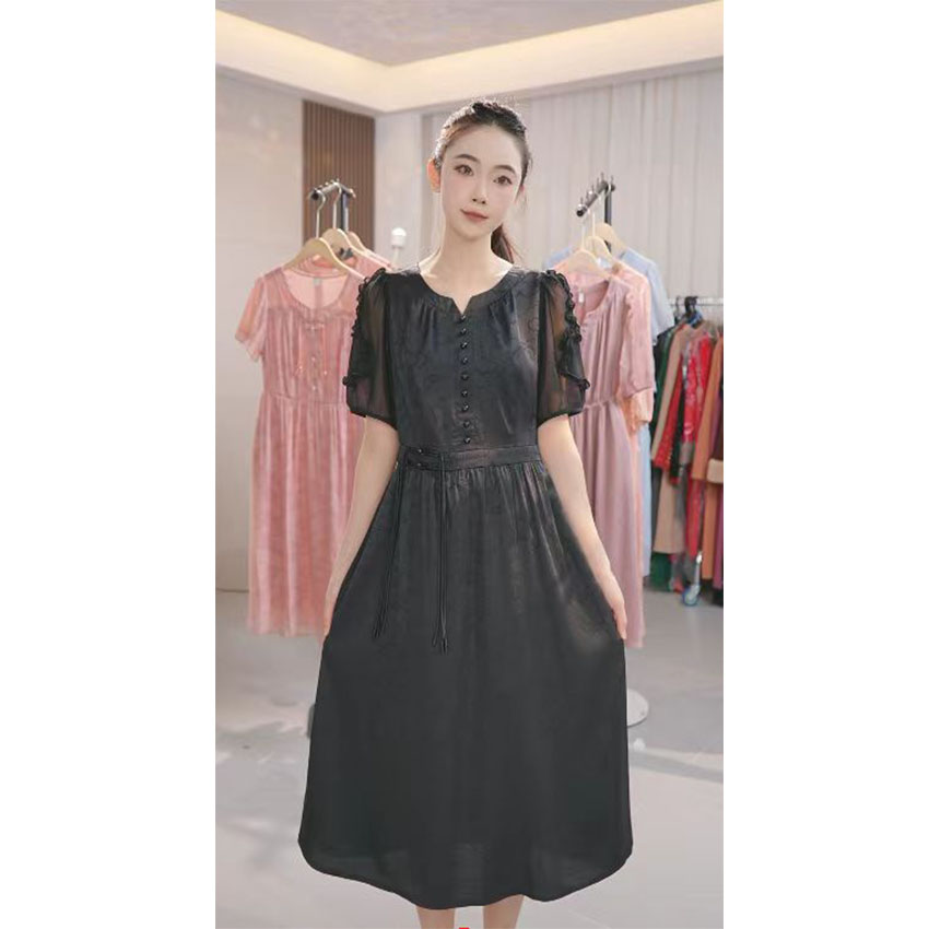 L039 高档简约连衣裙2025年新款女装收腰显瘦中长款连衣裙