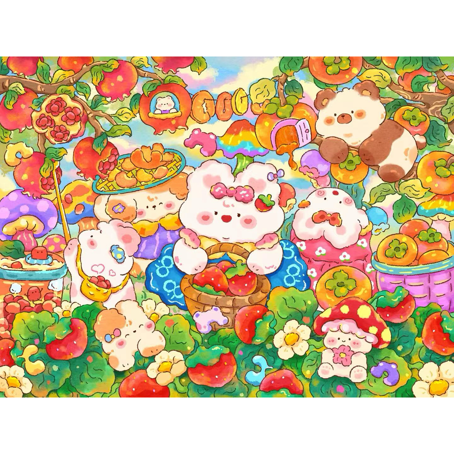 新疆长绒棉布，丰收水果园70*90大格57色（精准印花）