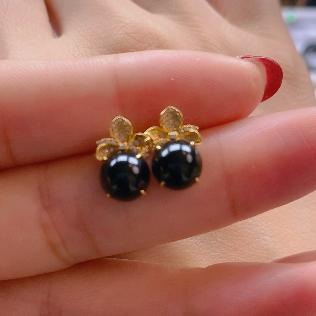 翡翠耳饰18K金镶嵌耳饰