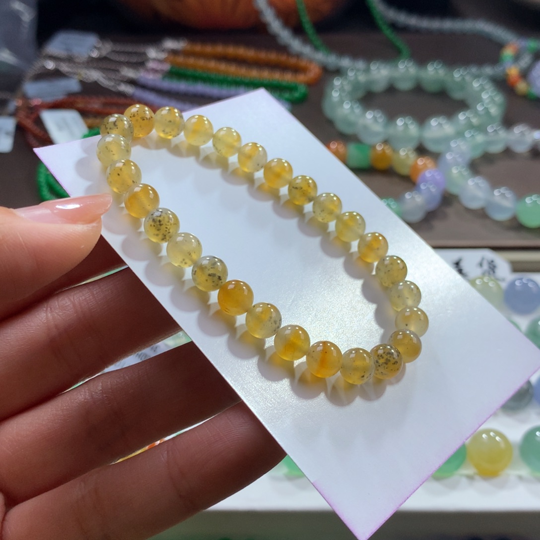 翡翠未镶嵌手链！特色高冰黄翡百香果色系卡6.5