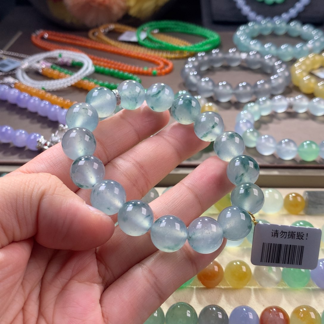翡翠手链未镶嵌高冰蓝刚飘花卡12