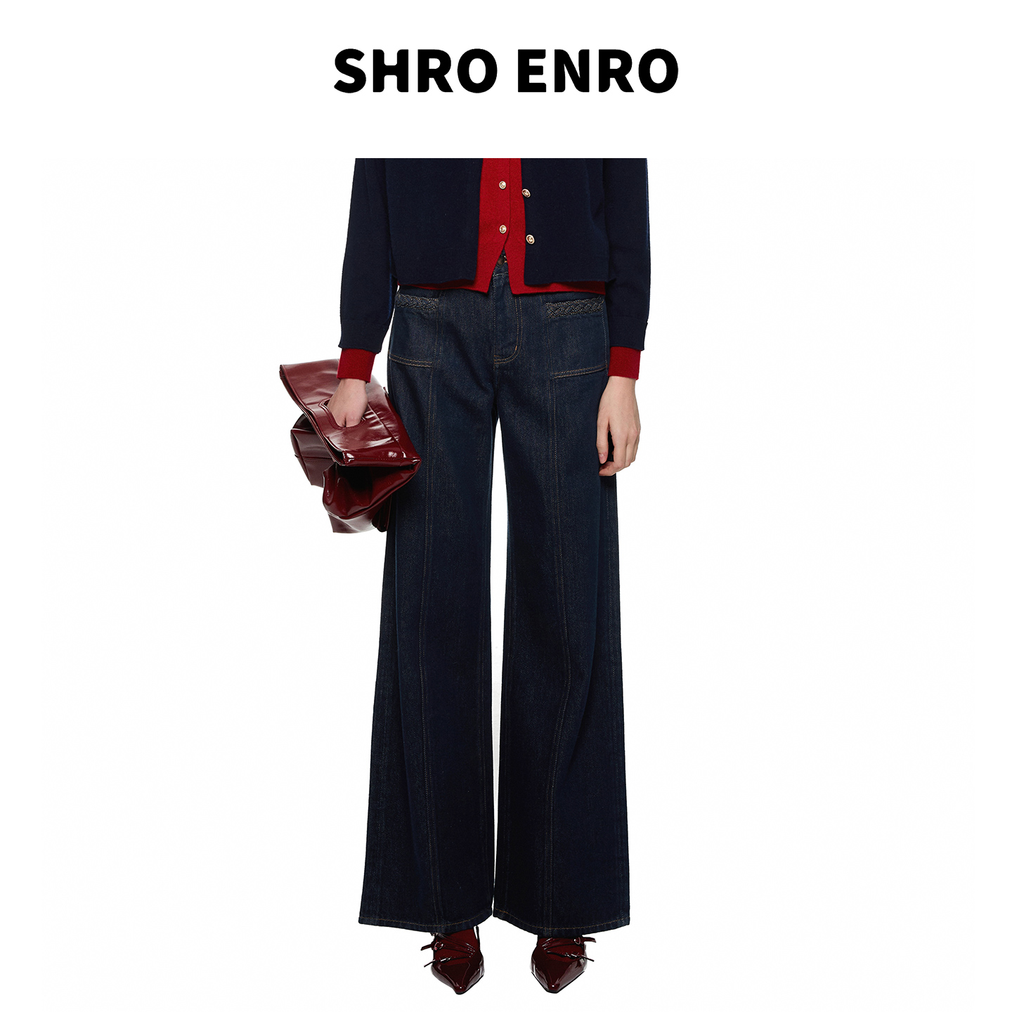 SHRO ENRO 2025冬复古丹宁深蓝直筒做旧阔腿牛仔裤S52A45YL037B