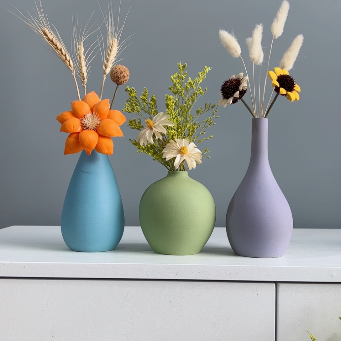 摆件陶瓷小花瓶摆件含花总高约20-30cm