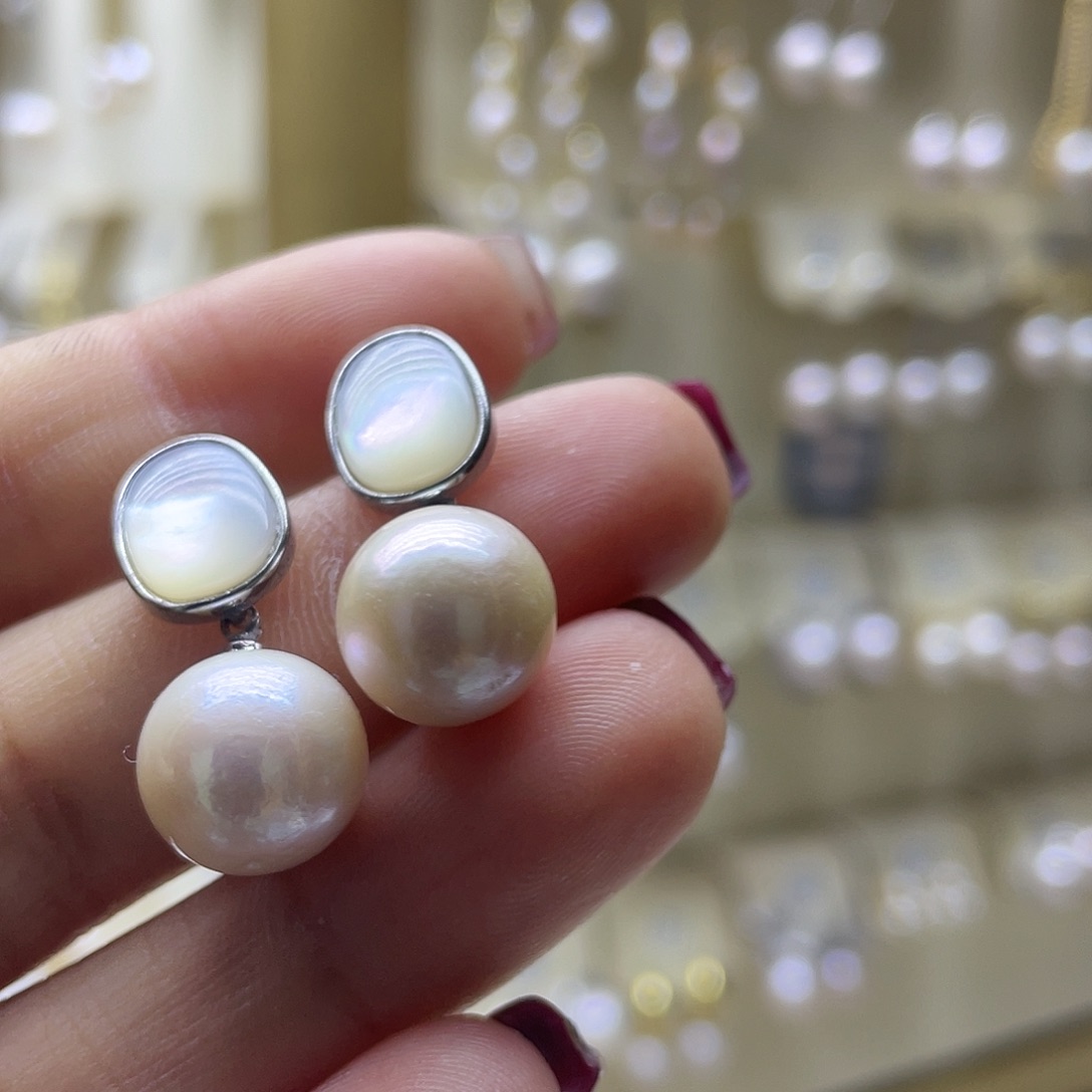 淡水珍珠耳饰银S925镶嵌
