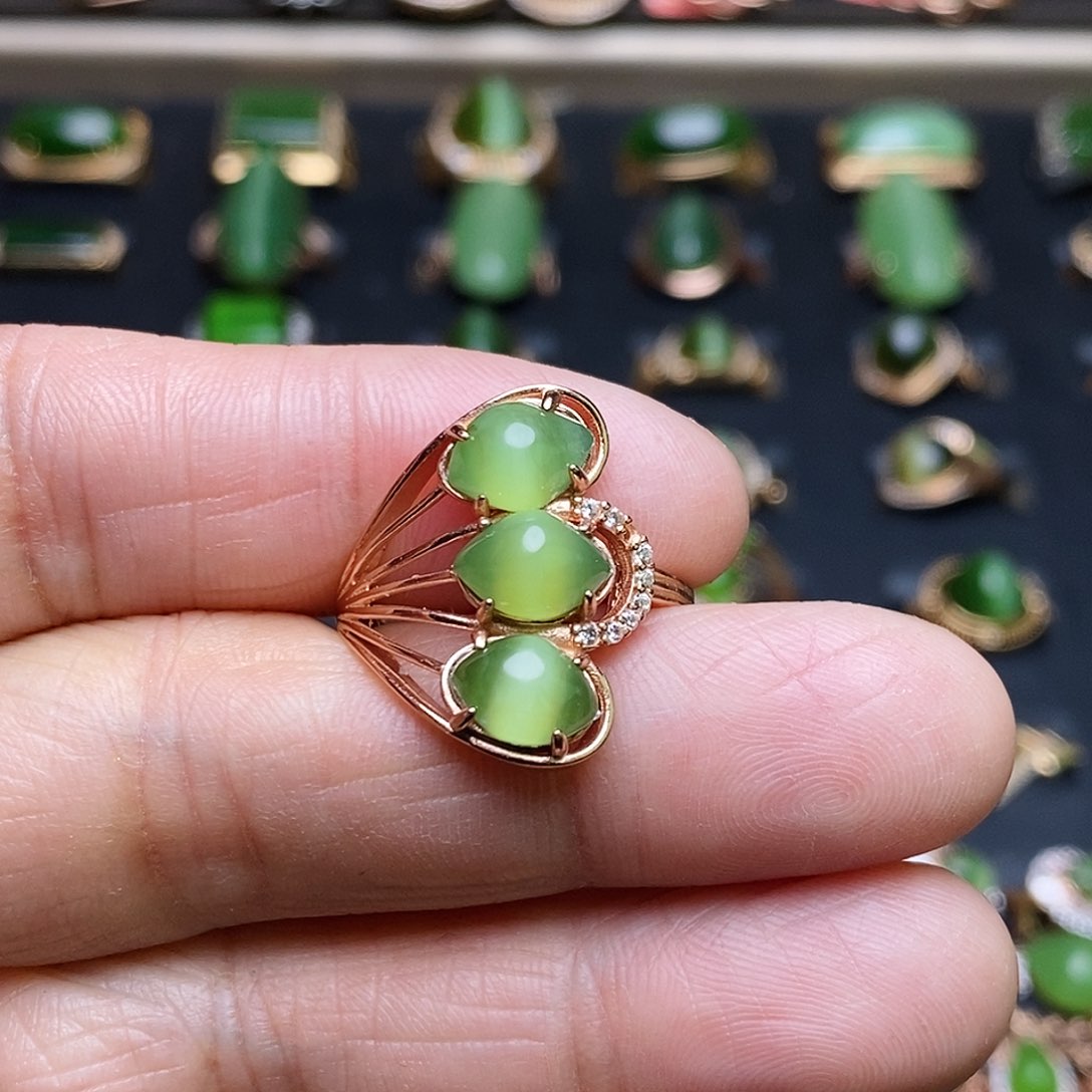 和田玉（碧玉）戒指银S925镶嵌