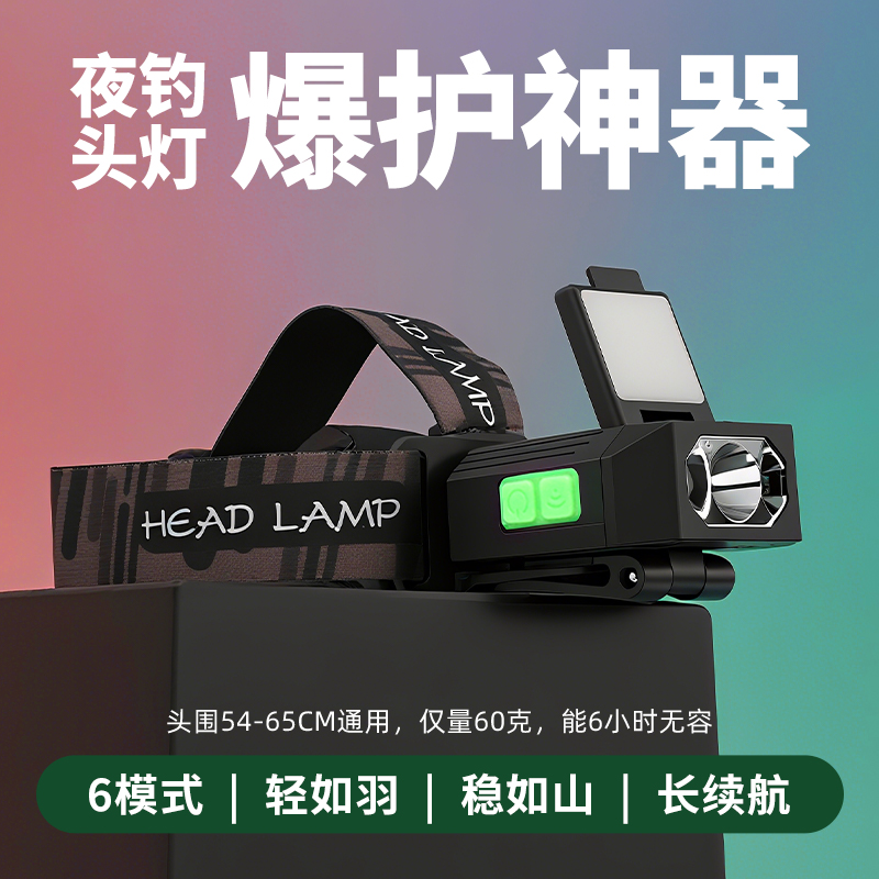 多功能感应头灯钓鱼专用强光超亮头戴式户外超长续航超轻夜钓灯