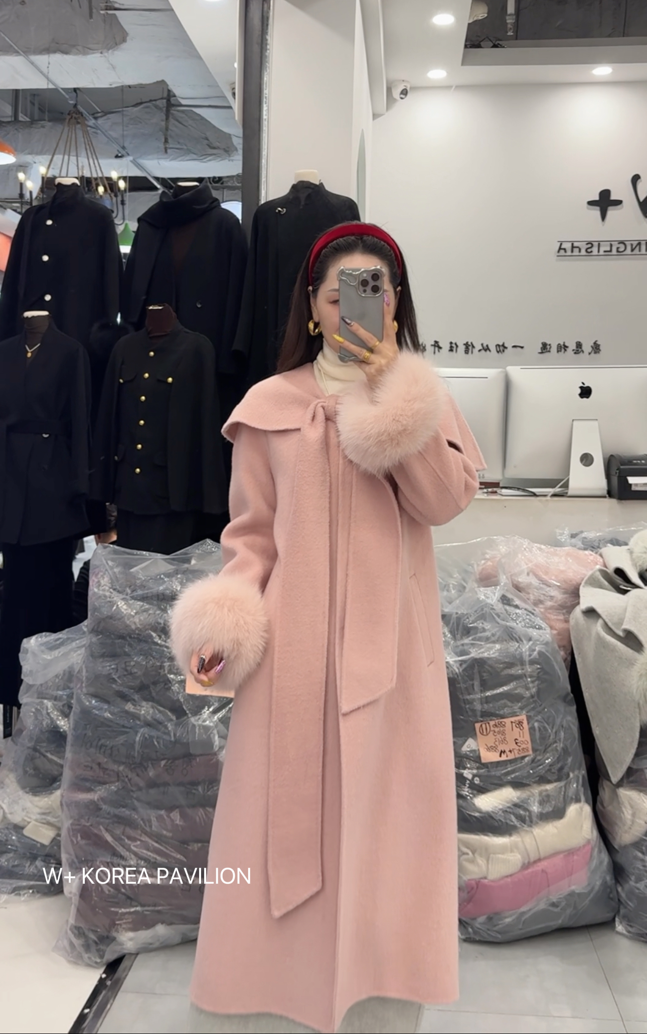 W+冬季新款中长款设计师高级感百搭减龄气质双面手缝羊毛大衣2511