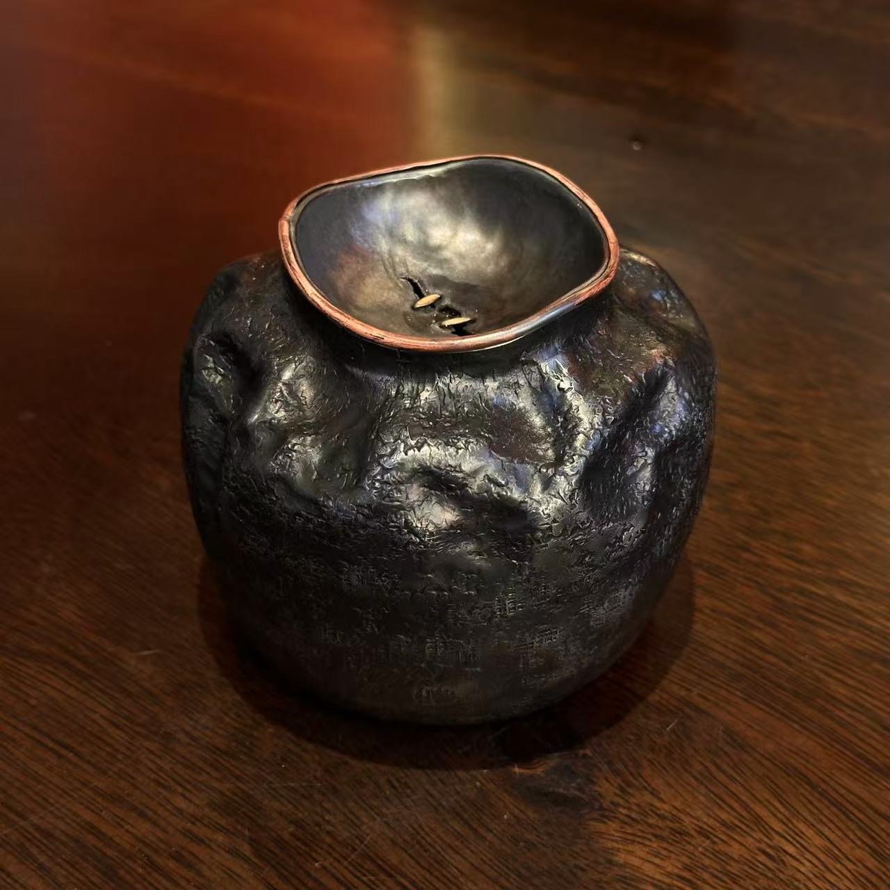 纯锡全手包铜边圆诧寂建水