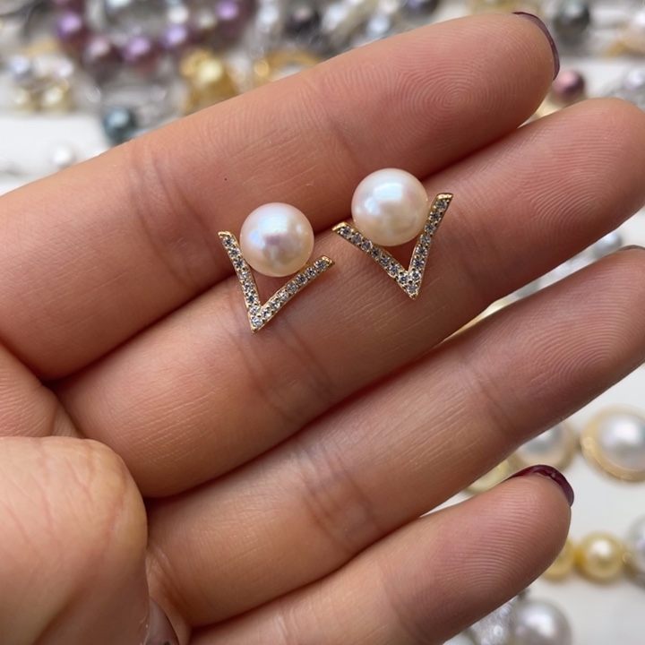 海水珍珠耳饰银S925镶嵌