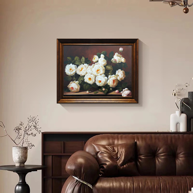 u作【一束玫瑰】中古风欧式美式法式古典装饰画手工油画客厅挂画