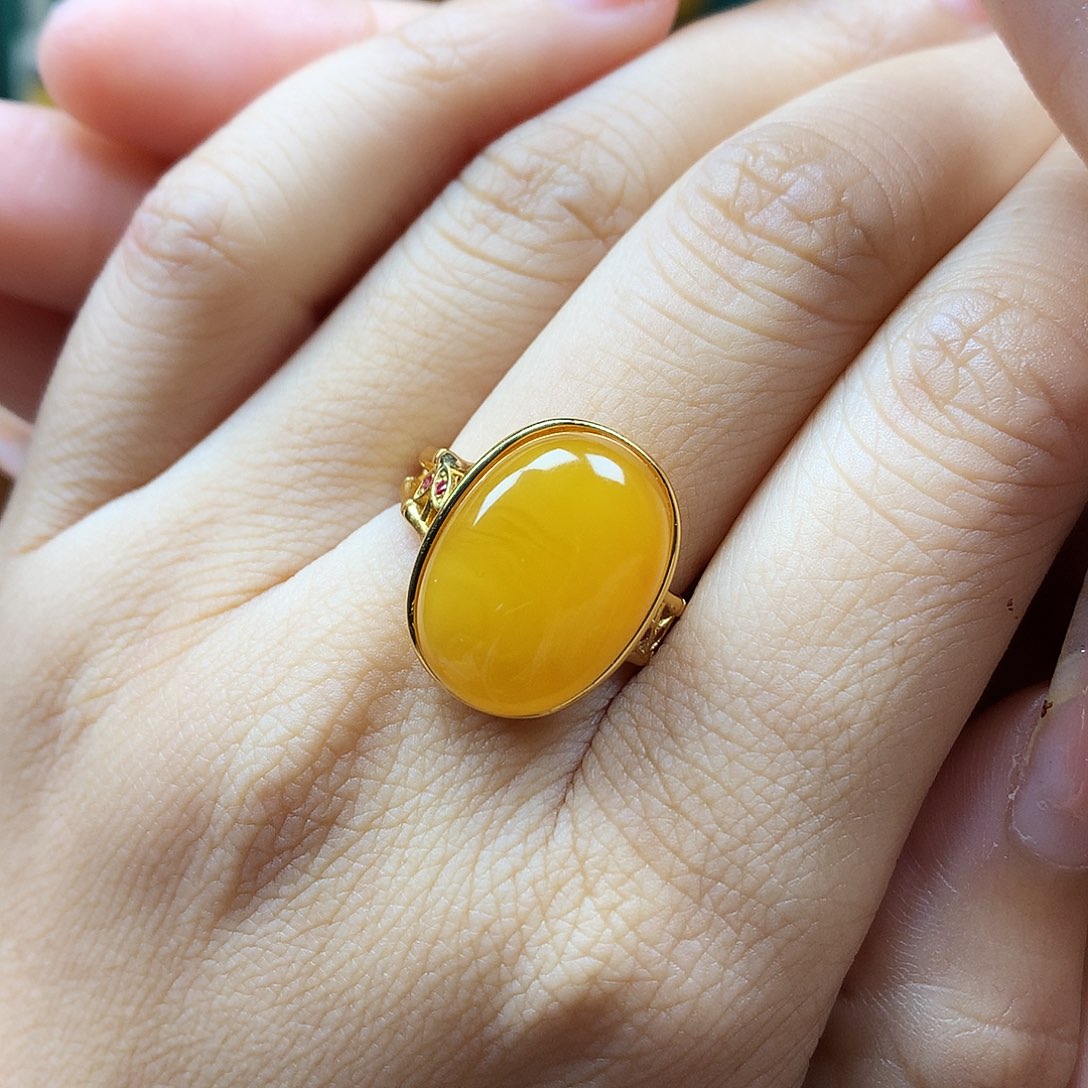 蜜蜡银S925镶嵌戒指戒指