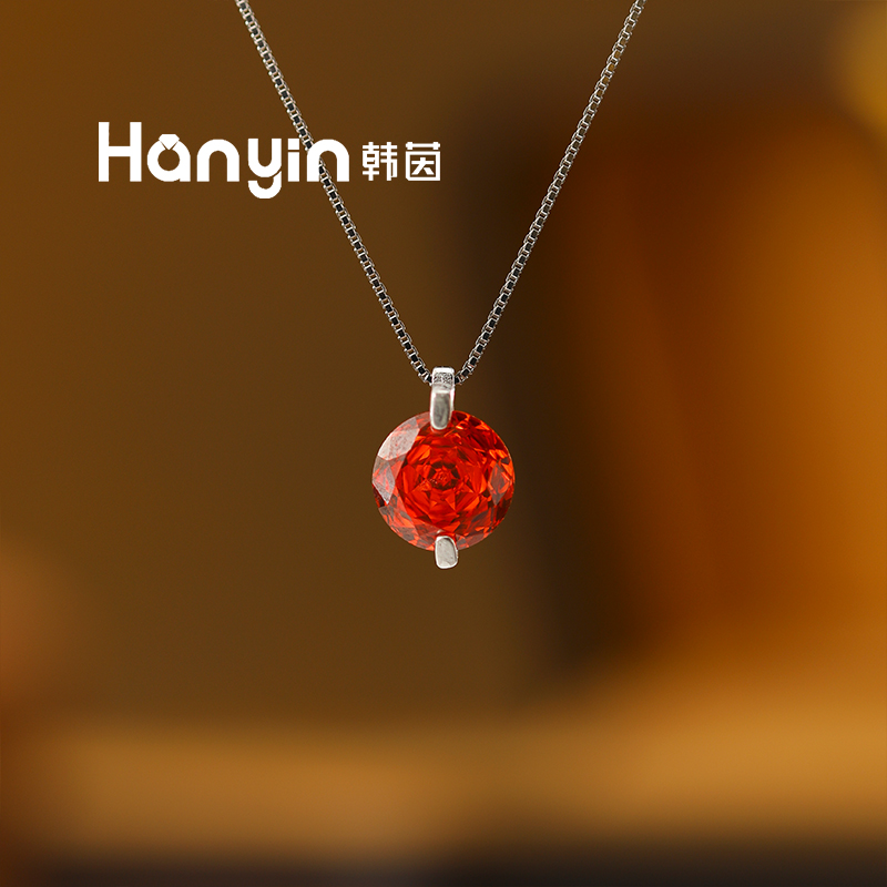 坠链均925银合成锆石 本命年斯嘉丽红2克拉千禧玫瑰切两爪项链