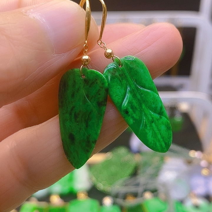 翡翠18K金镶嵌耳饰耳坠