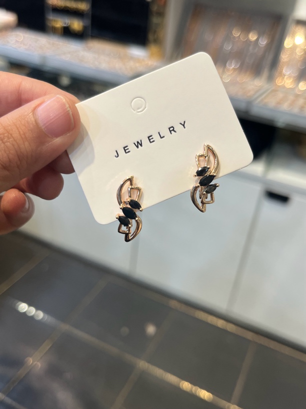 铜合金玻璃耳饰 Gvlin首饰黑色简约耳环 013玫瑰金色sawitpasun 