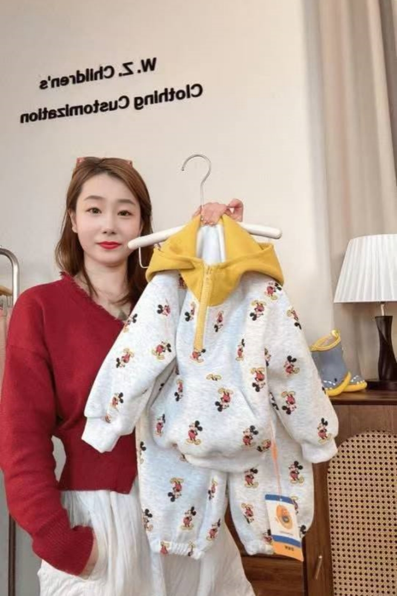 春秋季儿童连帽卫衣套装新款男女童韩版卡通米奇卫裤宝宝洋气外套