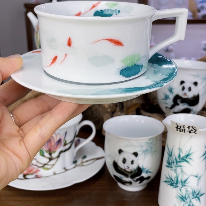 杯咖啡杯手绘釉下彩