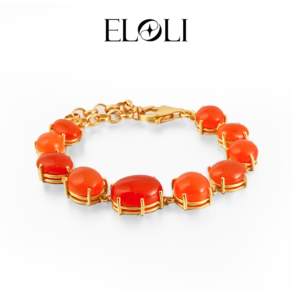 Eloli22K镀金芬达石大橘大利手链BR0031CN 925银