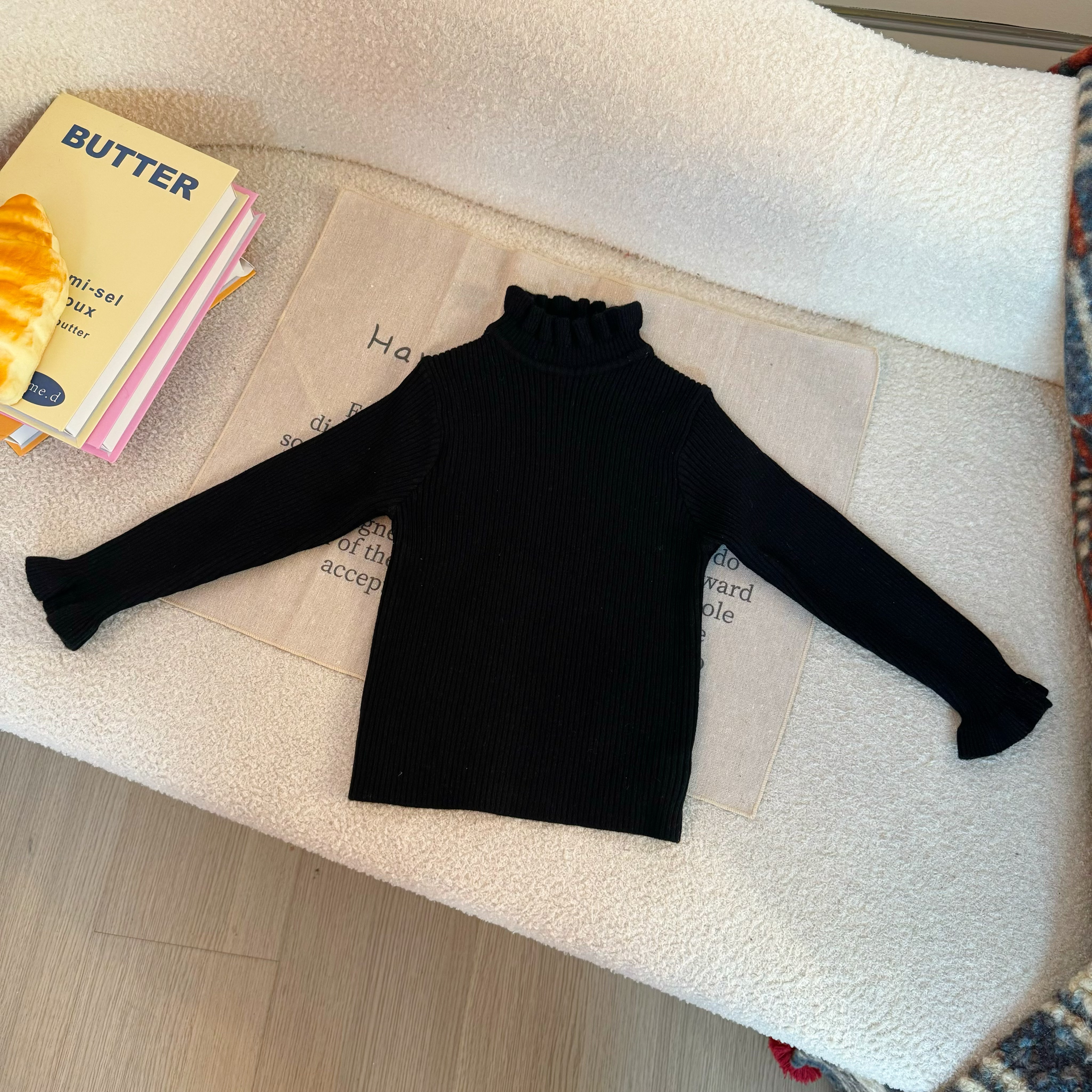 2024冬季女童新款上衣小女孩公主木耳边打底衫儿童针织衫4D009