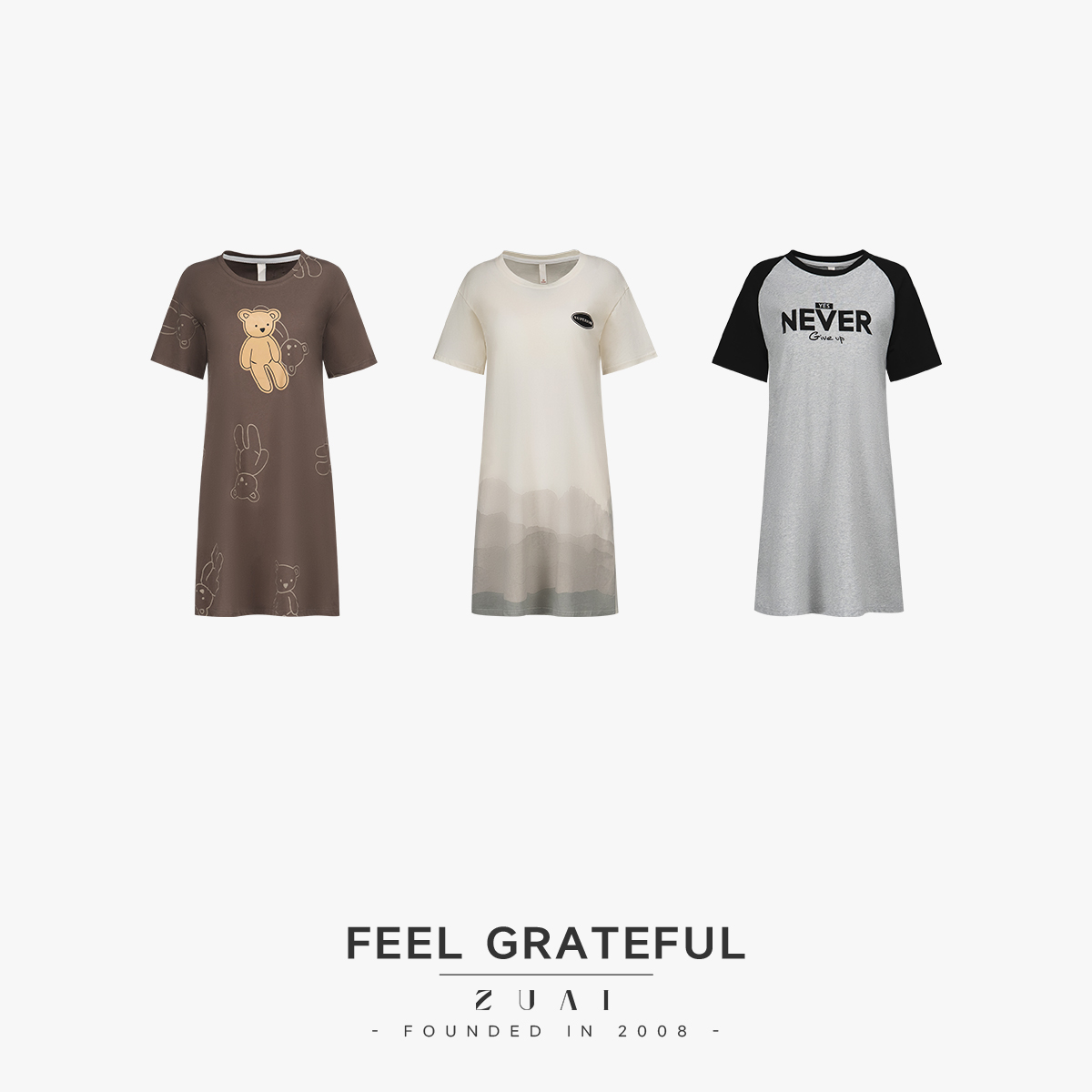 纯棉睡裙宽松大码可出门休闲中长款自带胸垫睡衣A24CK023