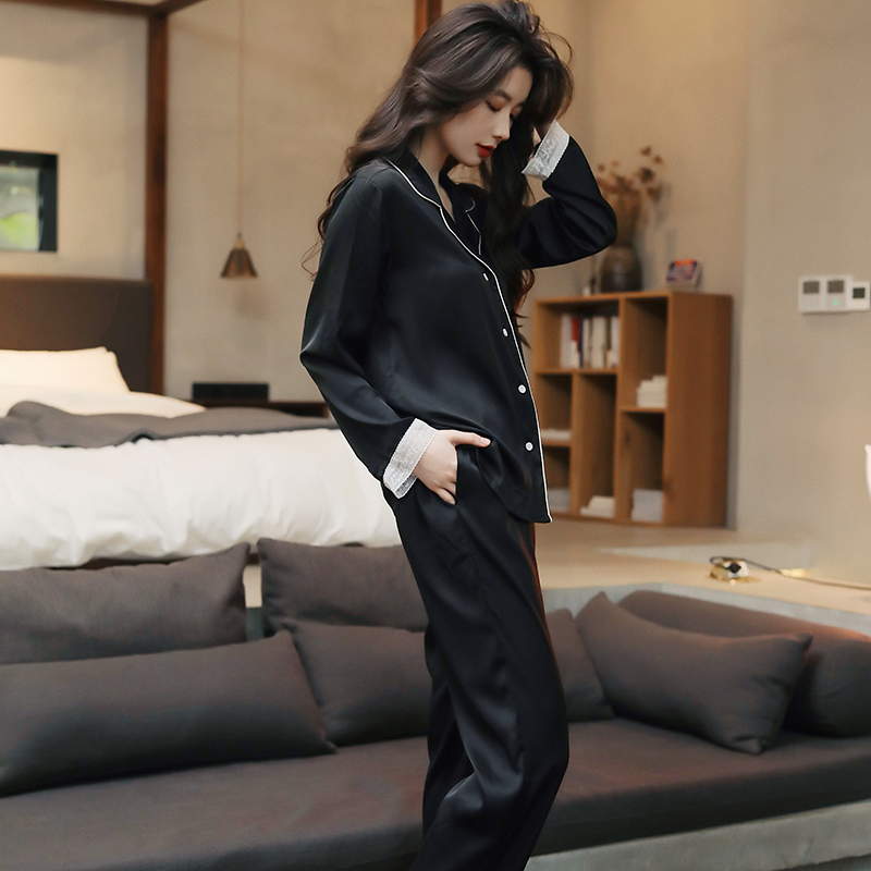 编号【301-304】睡衣女高级感春秋款冰丝夏薄翻领长袖ins家居服外穿