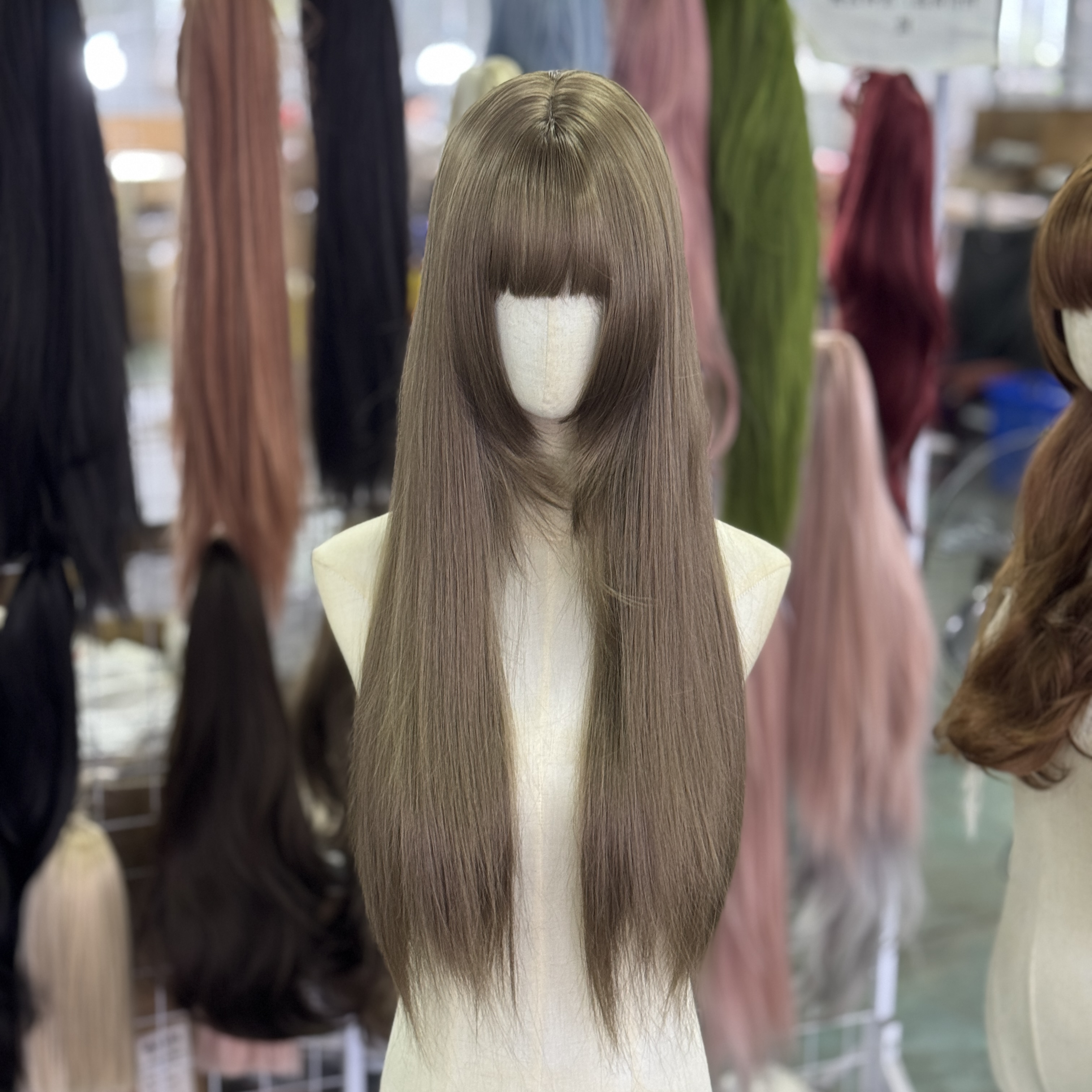 全头套齐刘海高层次直发修颜亚麻灰棕自然仿真发丝假发女款全头套