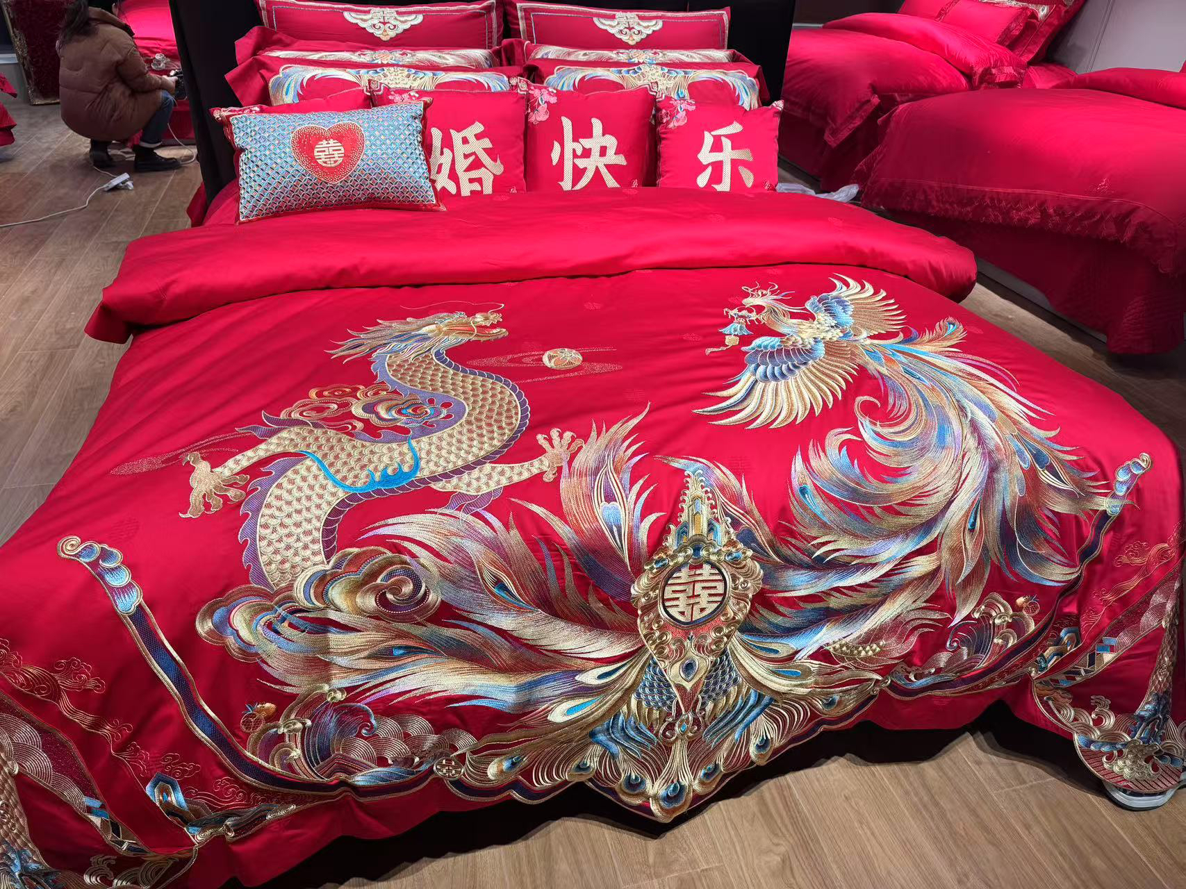 玫瑰龙凤高端全棉纯棉中式结婚婚庆绣花